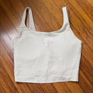 Cream Ribbed Square-Neck Crop Tank Top